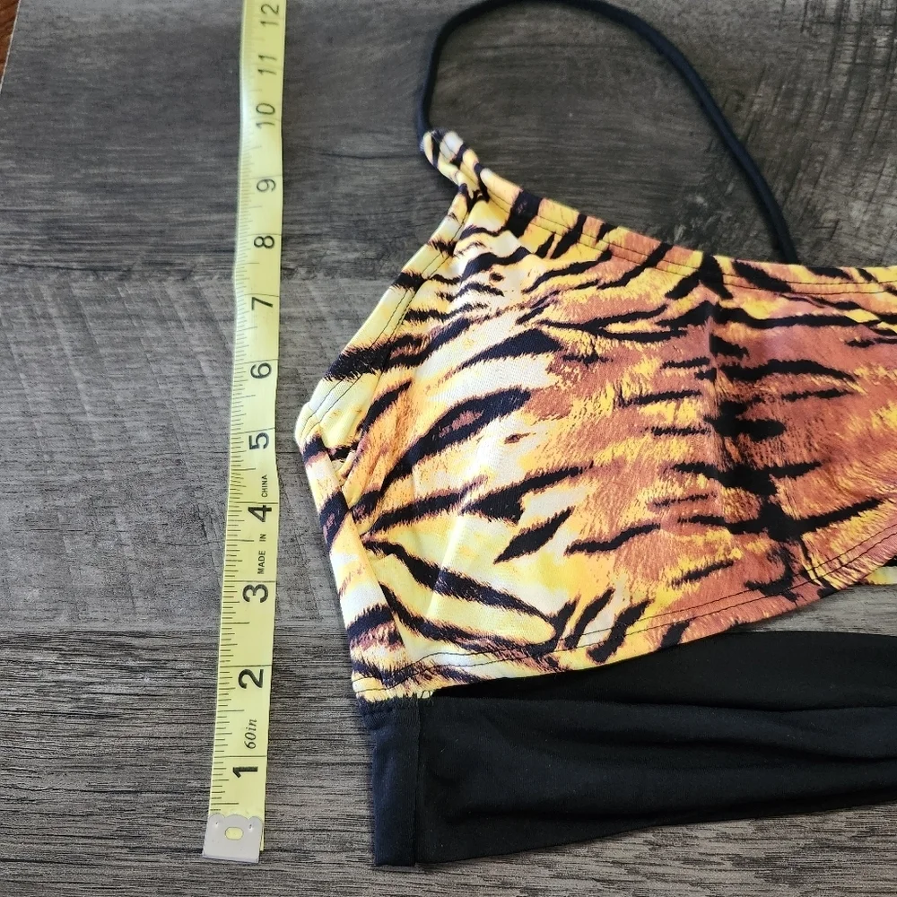 NWT Ambrielle Tiger Animal Print Bralette Style Twist Front Bikini Top Sz L